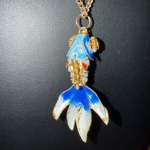 Blue and Gold Articulated Koi Fish Pendant Necklace